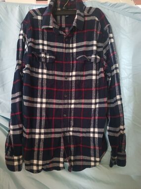 Men's Navy Plaid Button-Down Shirt with White & Red Check